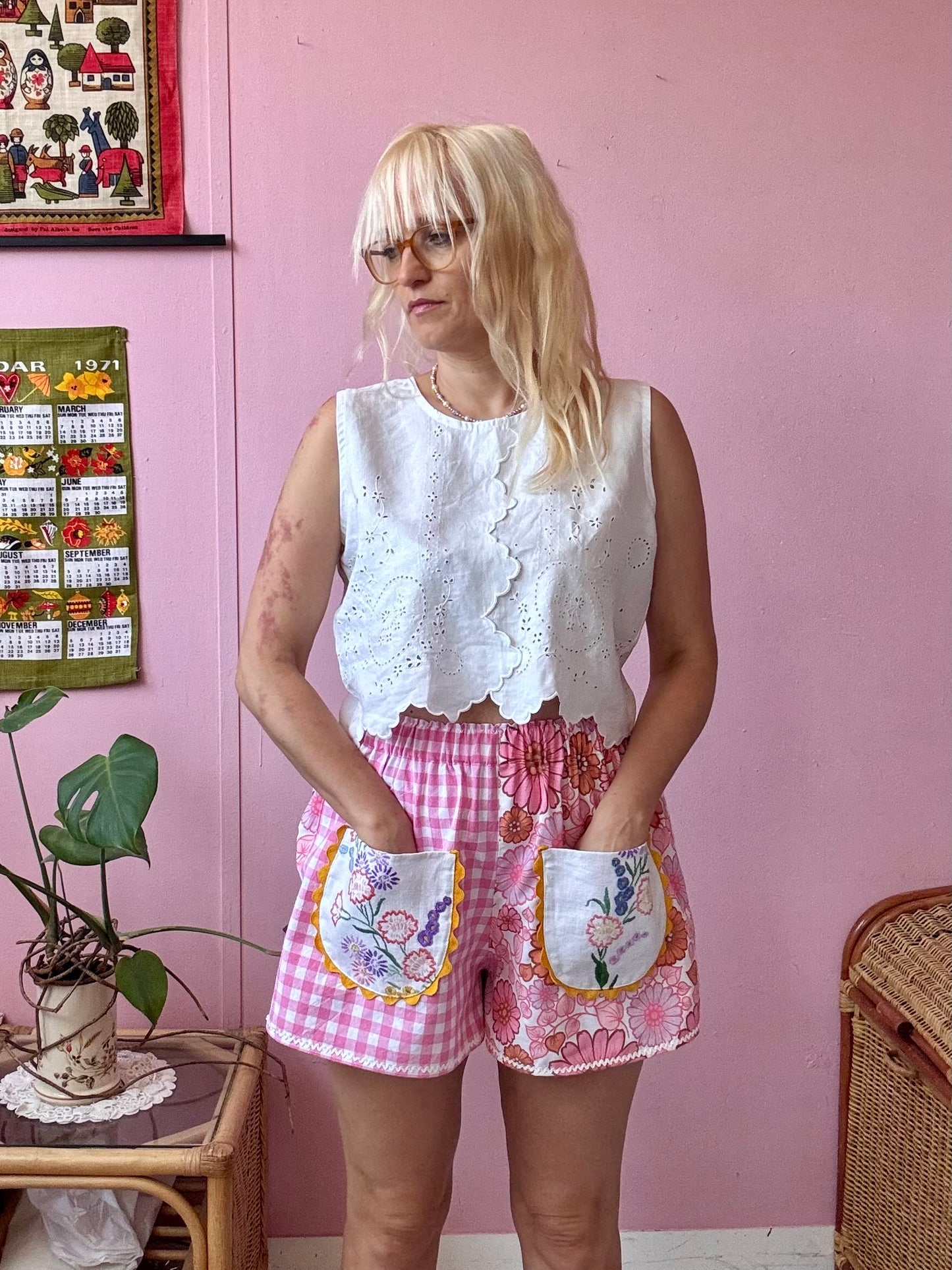 Pink gingham and floral shorts