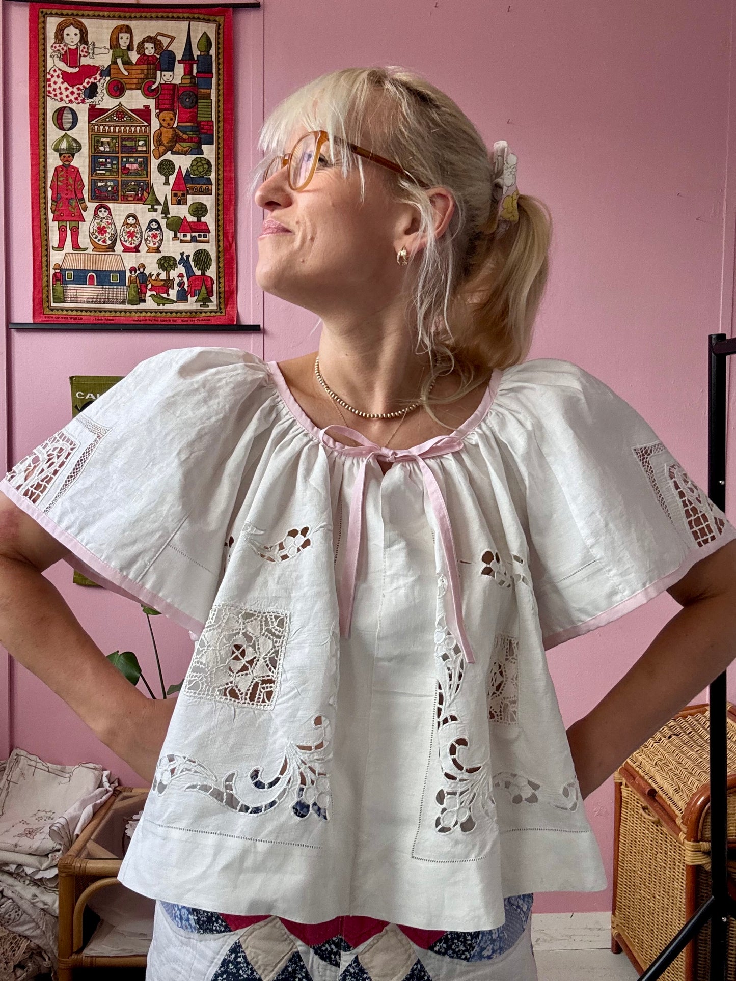 Ivory and pink summer blouse