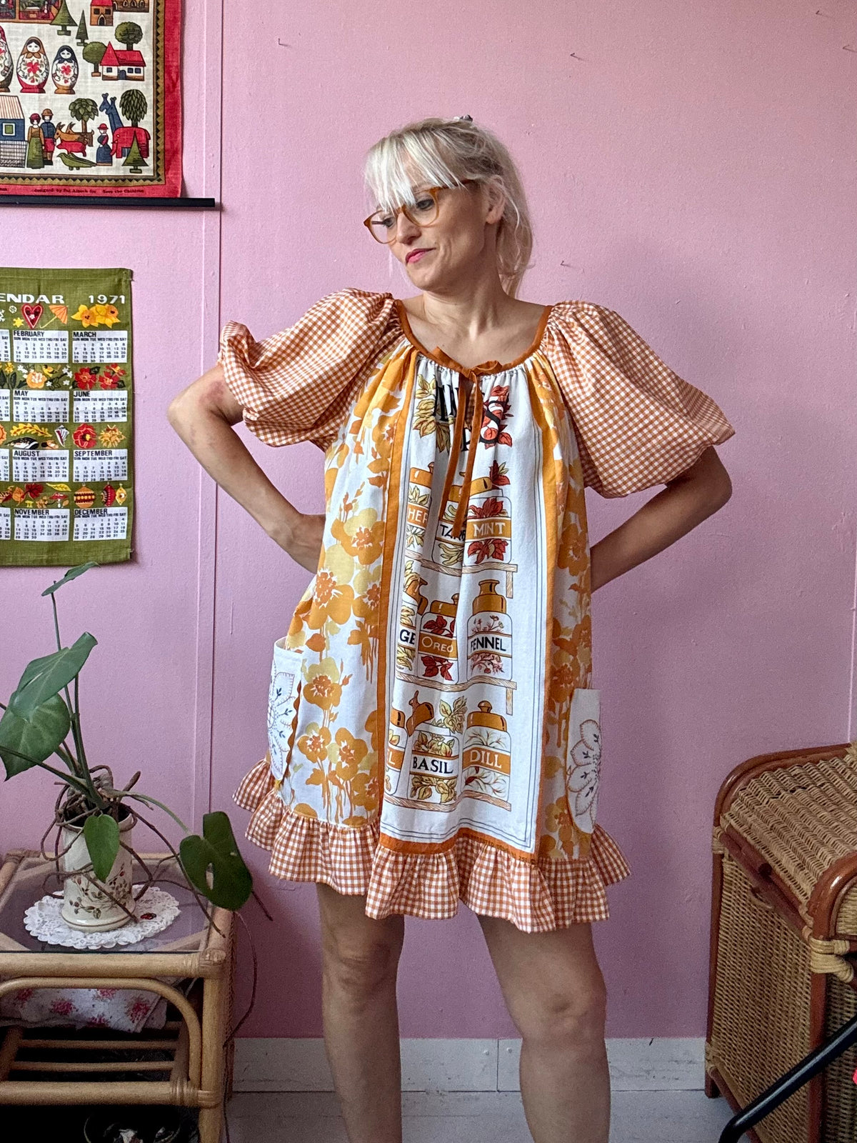 Herbs and spices vintage teatowel dress