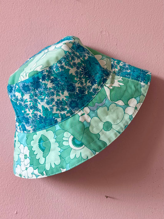 Blue and green floral bucket hat