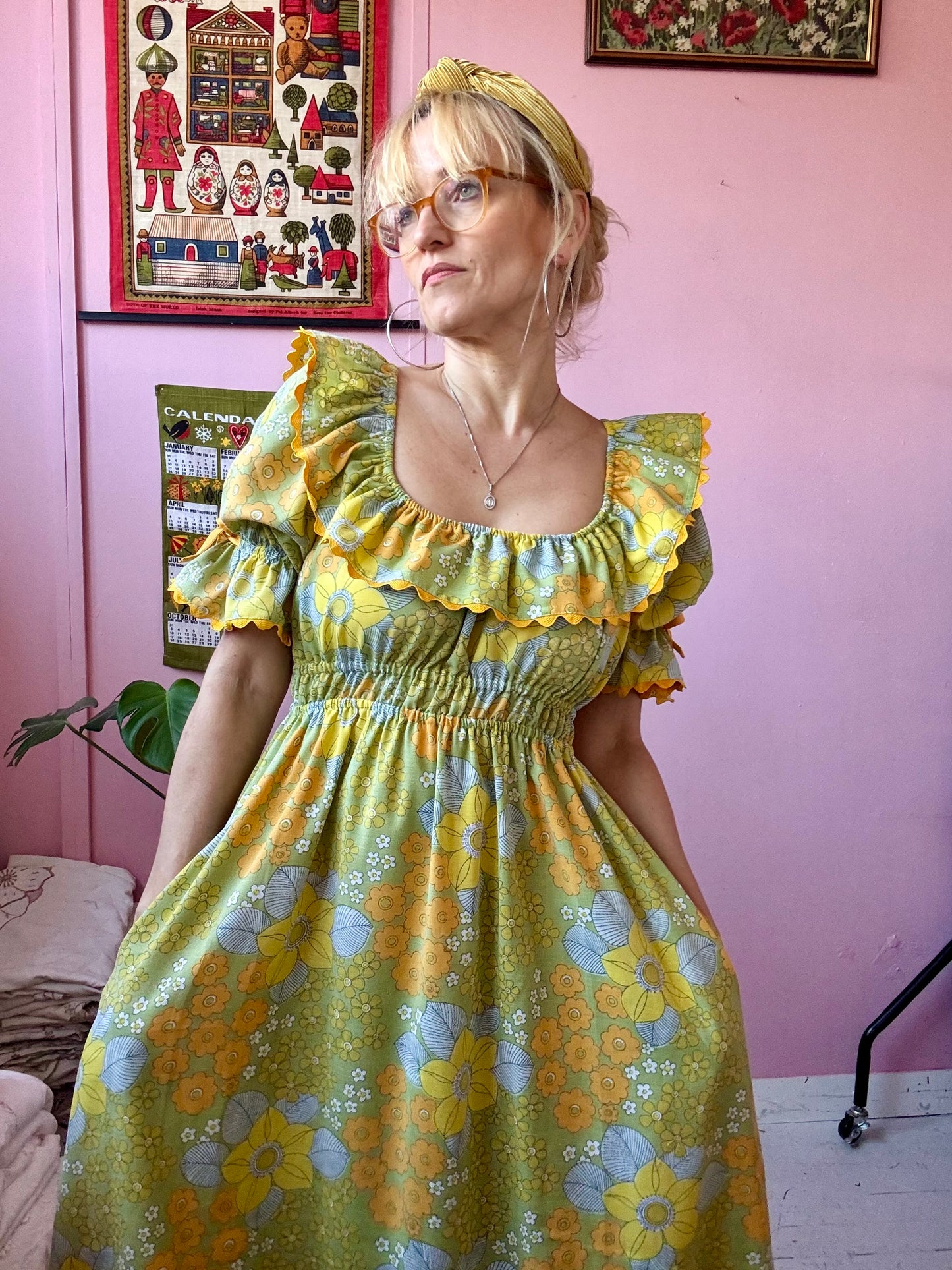 Green/yellow/orange floral dress