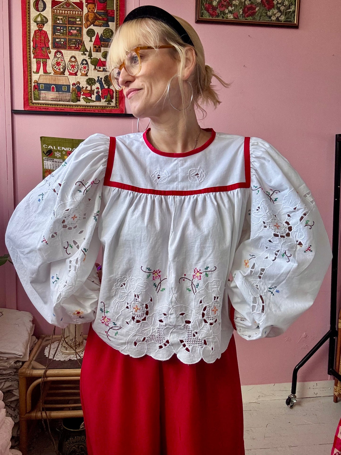 White blouse with hand embroidery