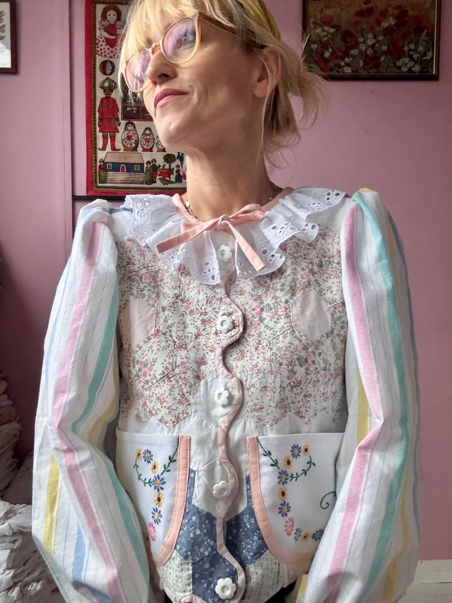 Patchwork and stripes blouse