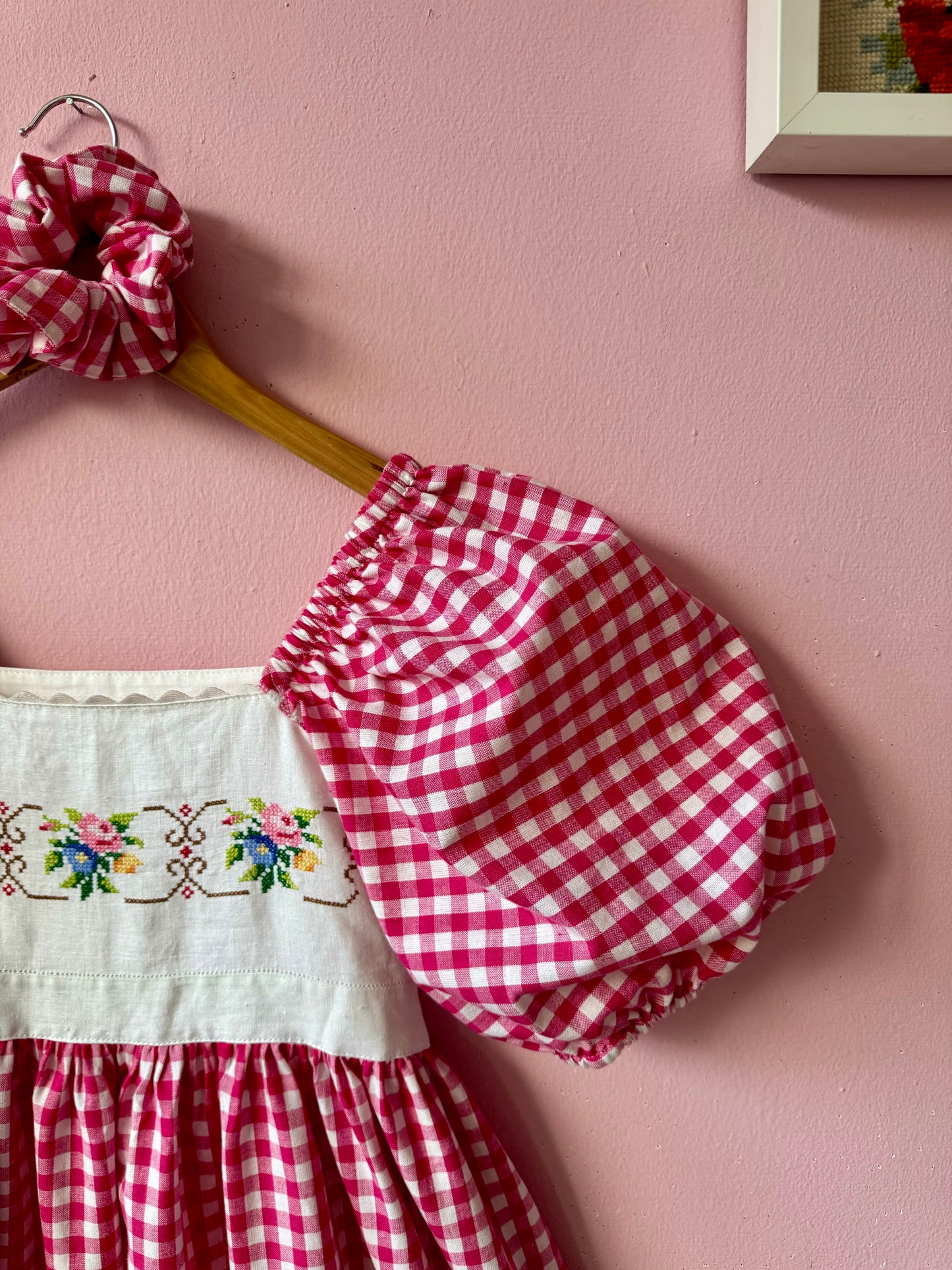 Pink gingham and embroidery dress