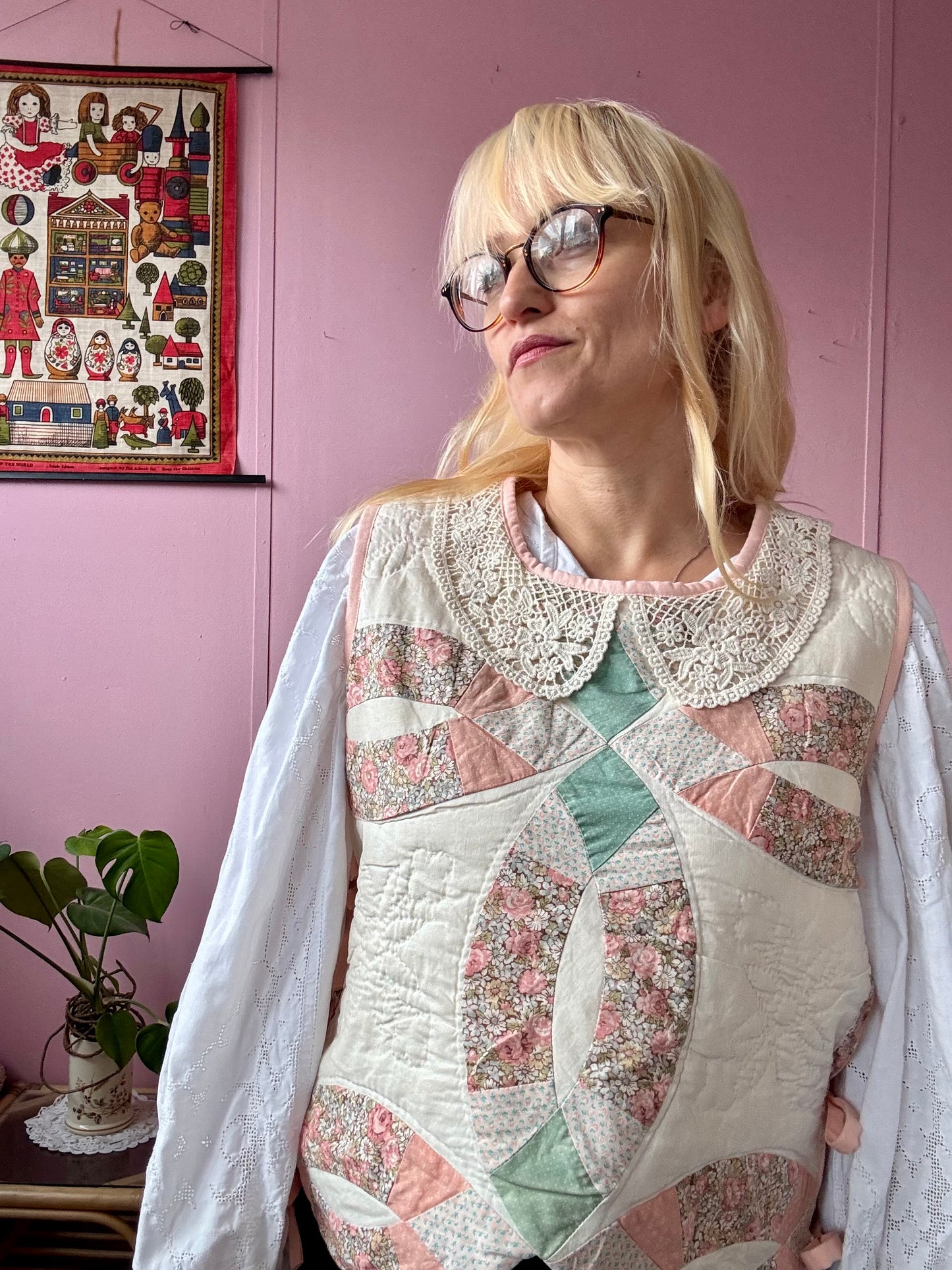 Patchwork vest with side bows