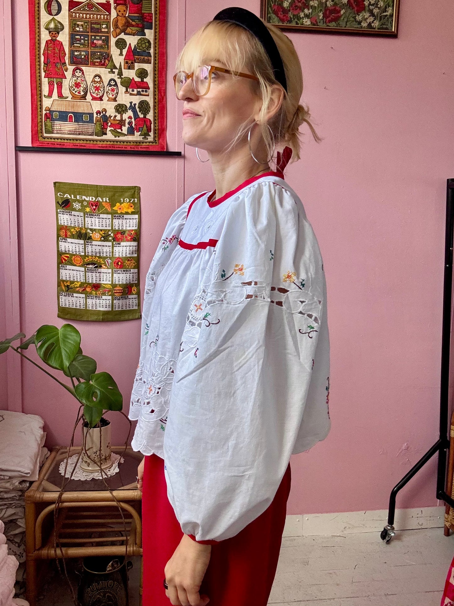 White blouse with hand embroidery