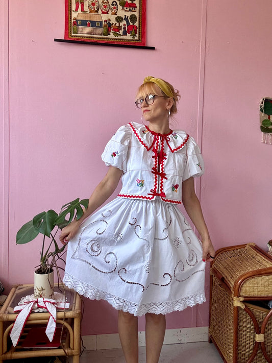 White skirt with cut out hand embroidery