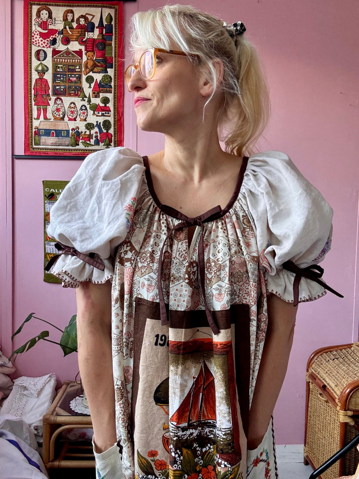 1984 vintage teatowel maxi dress