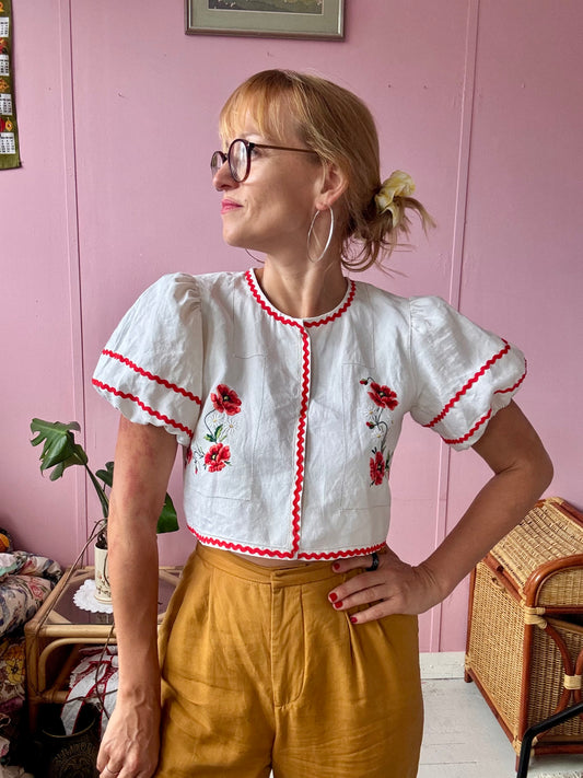 Poppies and red ric rac blouse