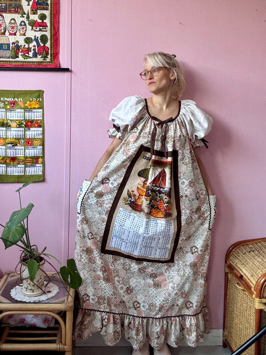 1984 vintage teatowel maxi dress