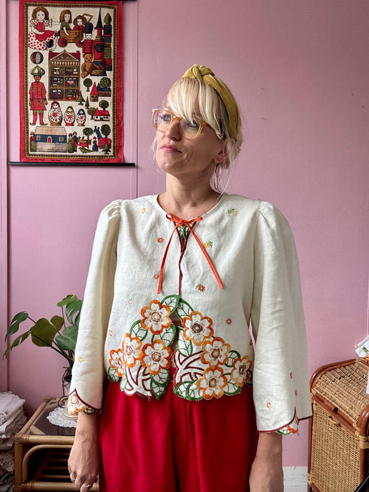 Orange floral light blouse