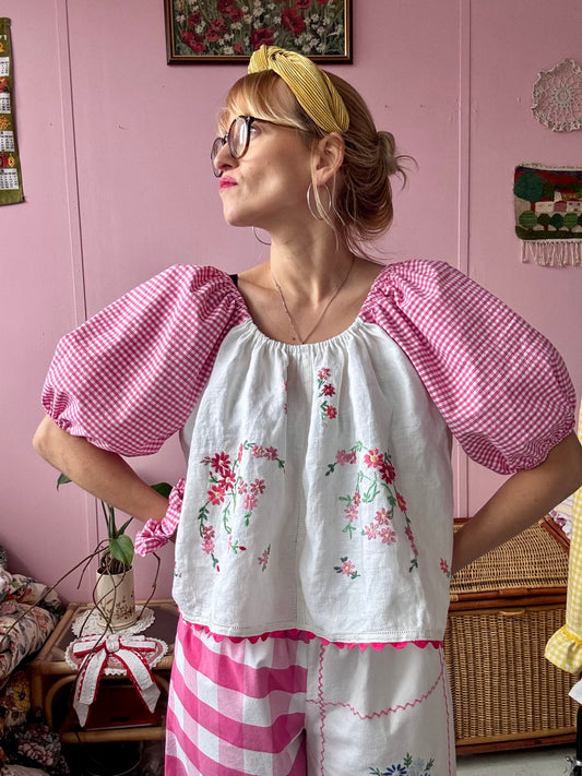 Small pink gingham and floral top