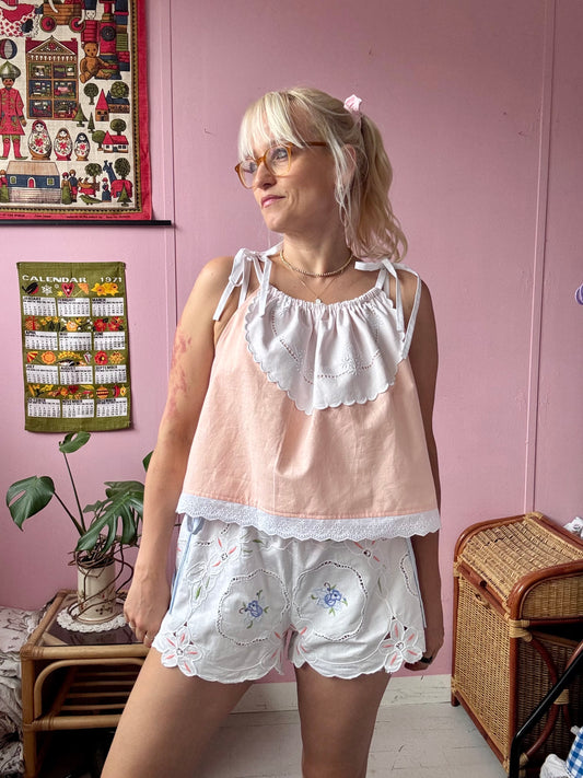 Peach coloured summer top with lace