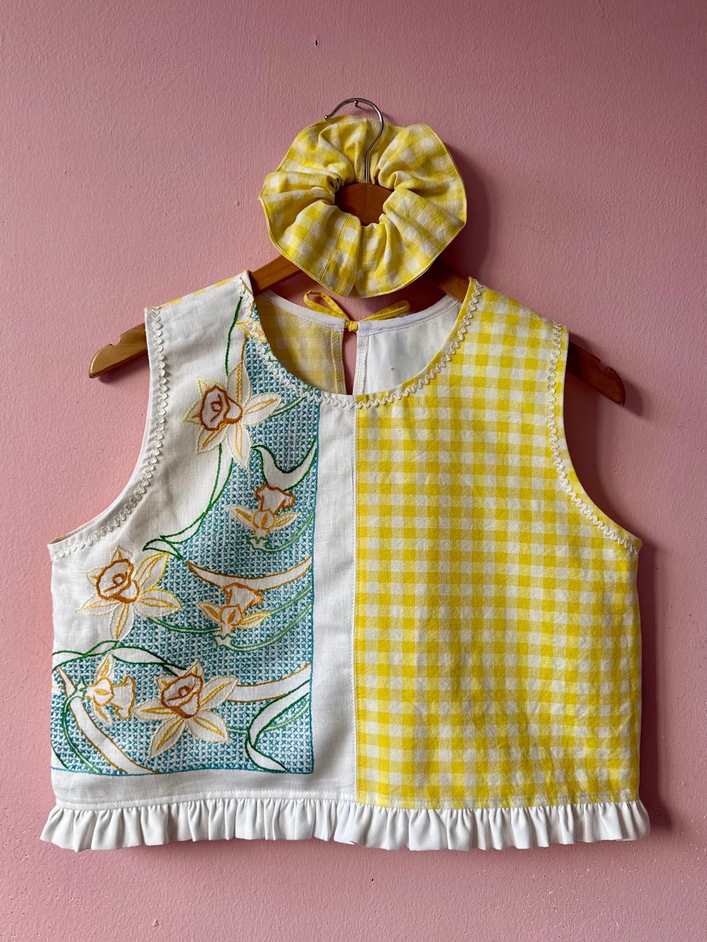 Yellow gingham and floral shorts set