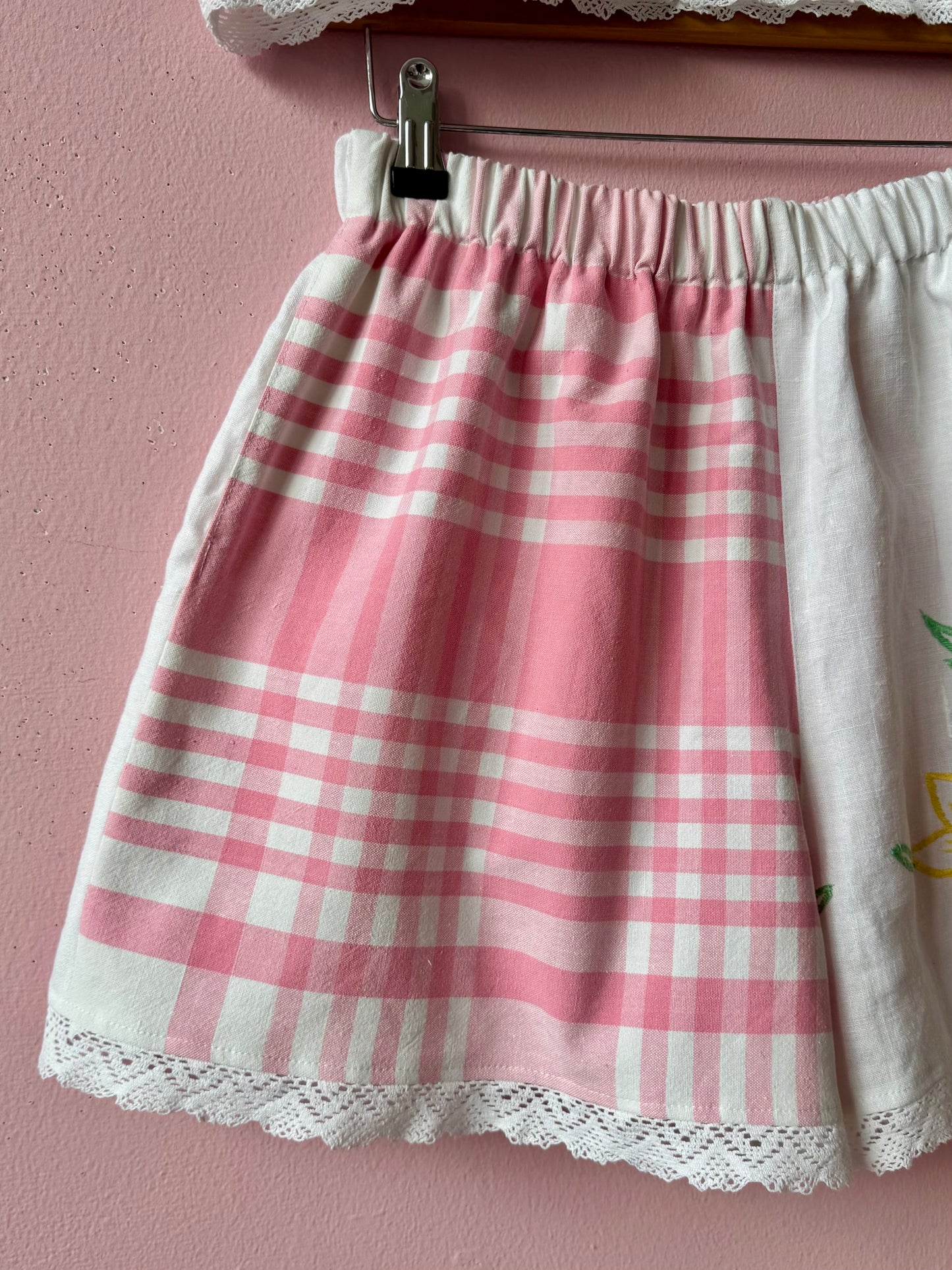 Pink check and floral shorts set