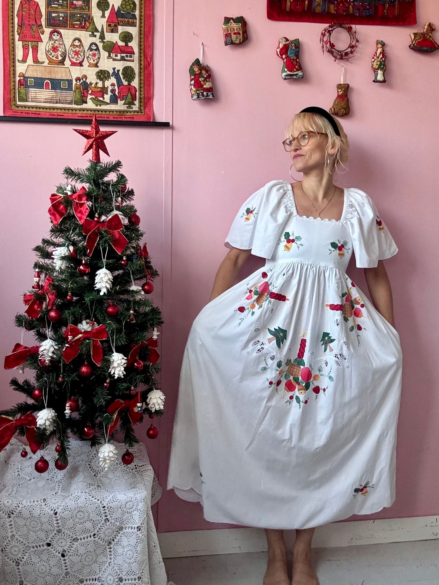 Christmas maxi dress with white ric rac