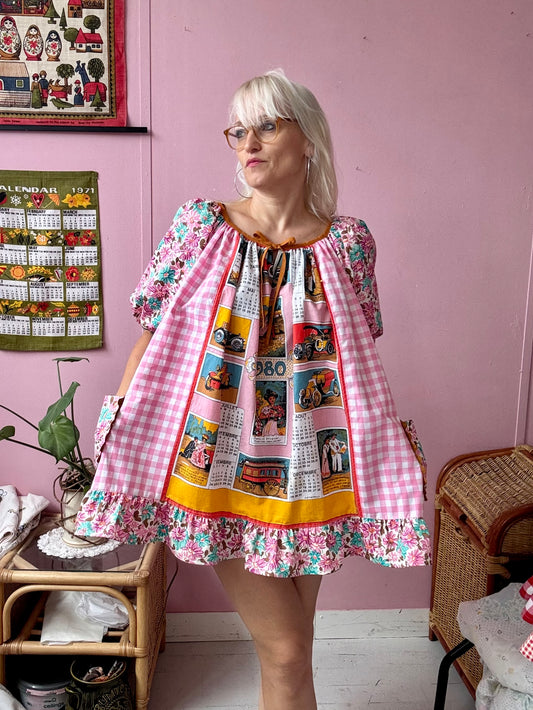 1980 French vintage teatowel mini dress