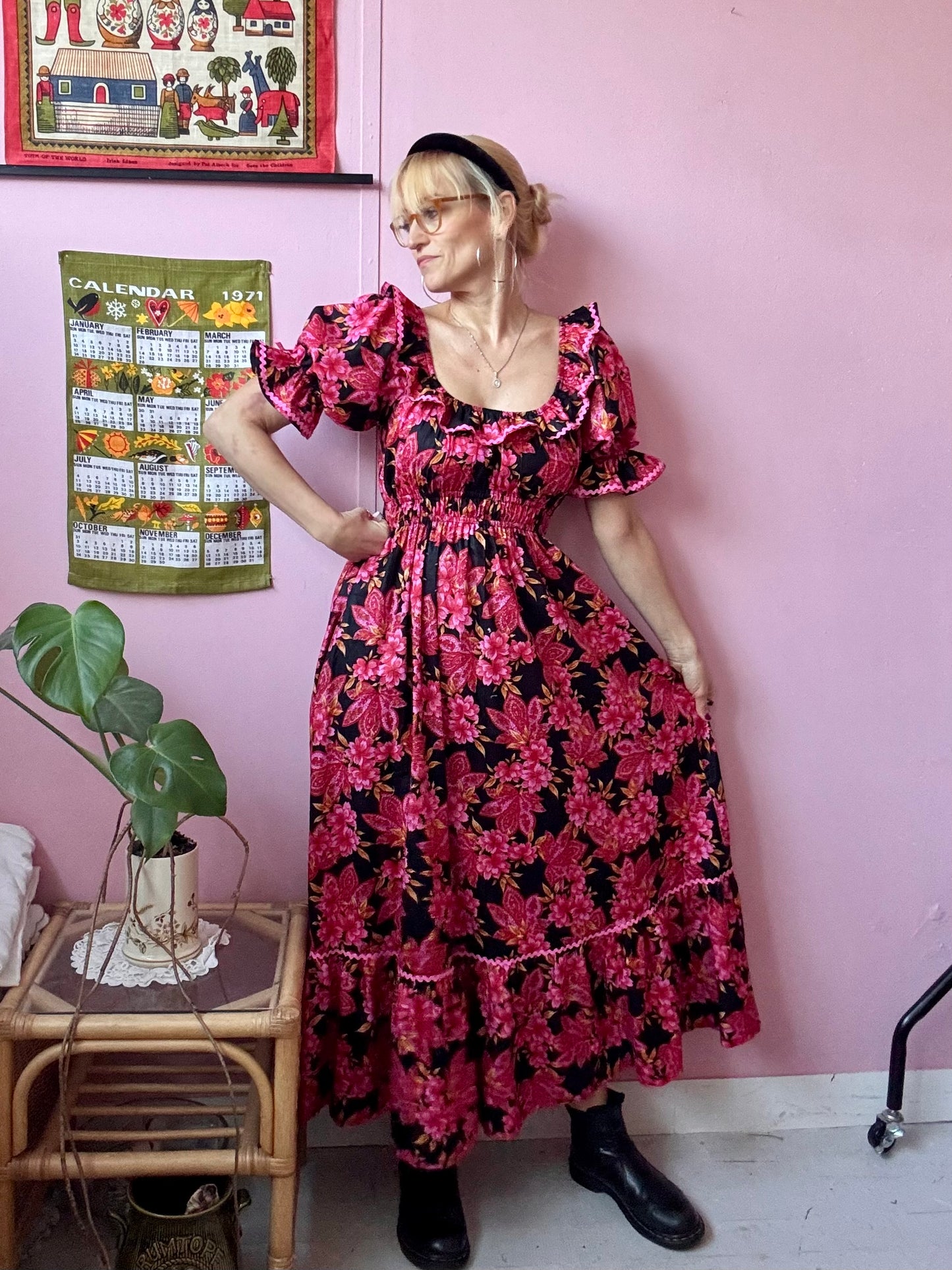 Black and pink floral dress