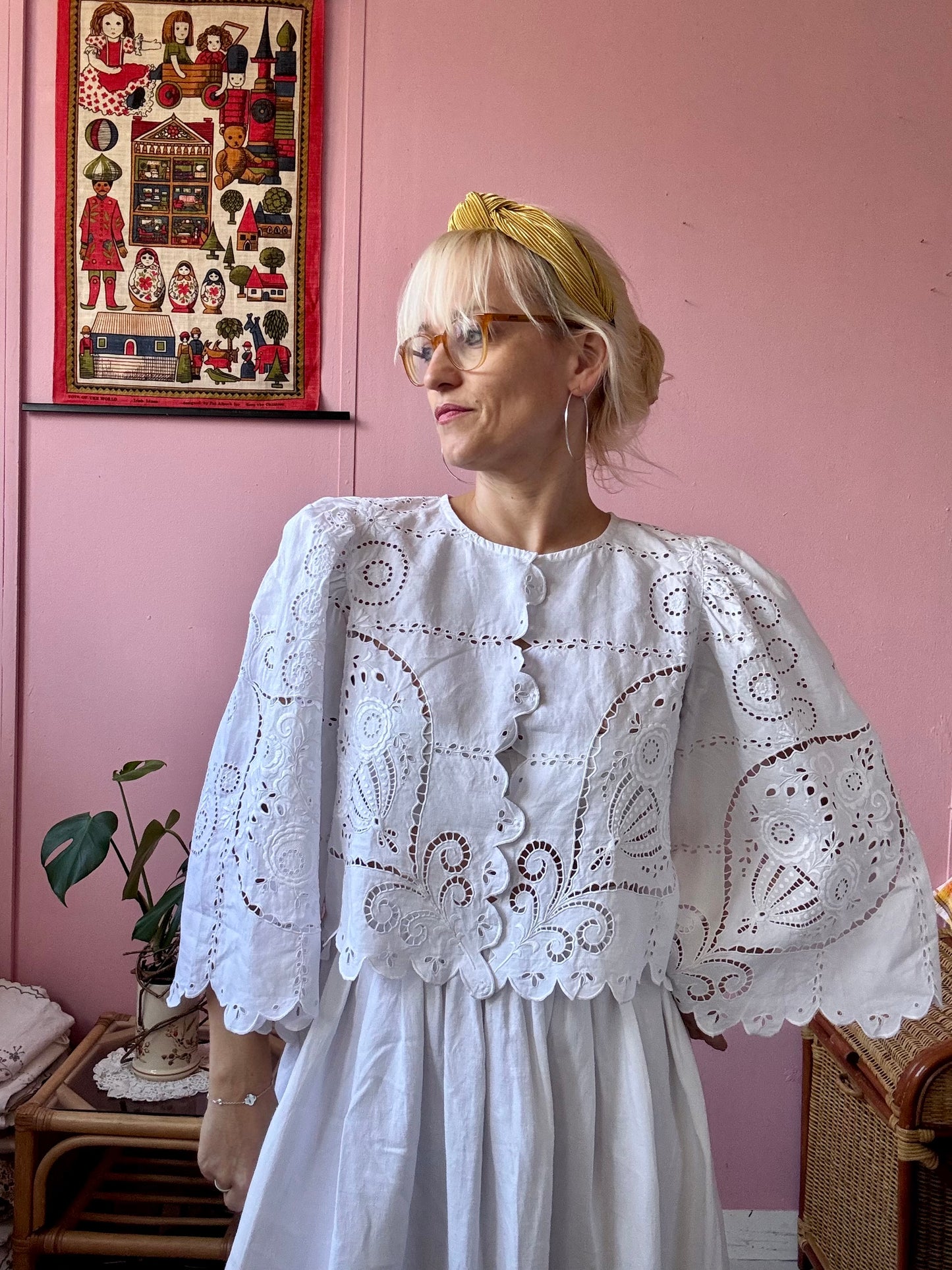All white embroidery blouse