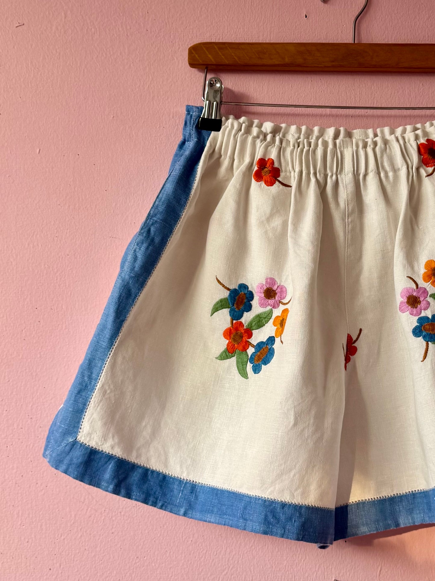 White/blue floral shorts