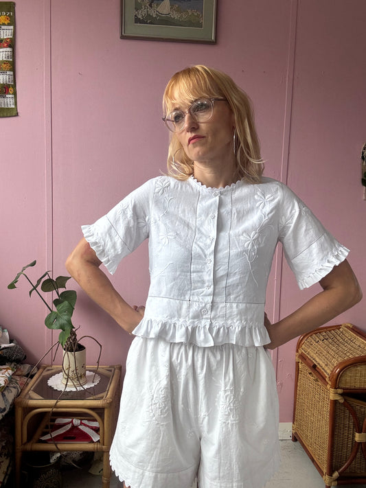 White blouse with frills