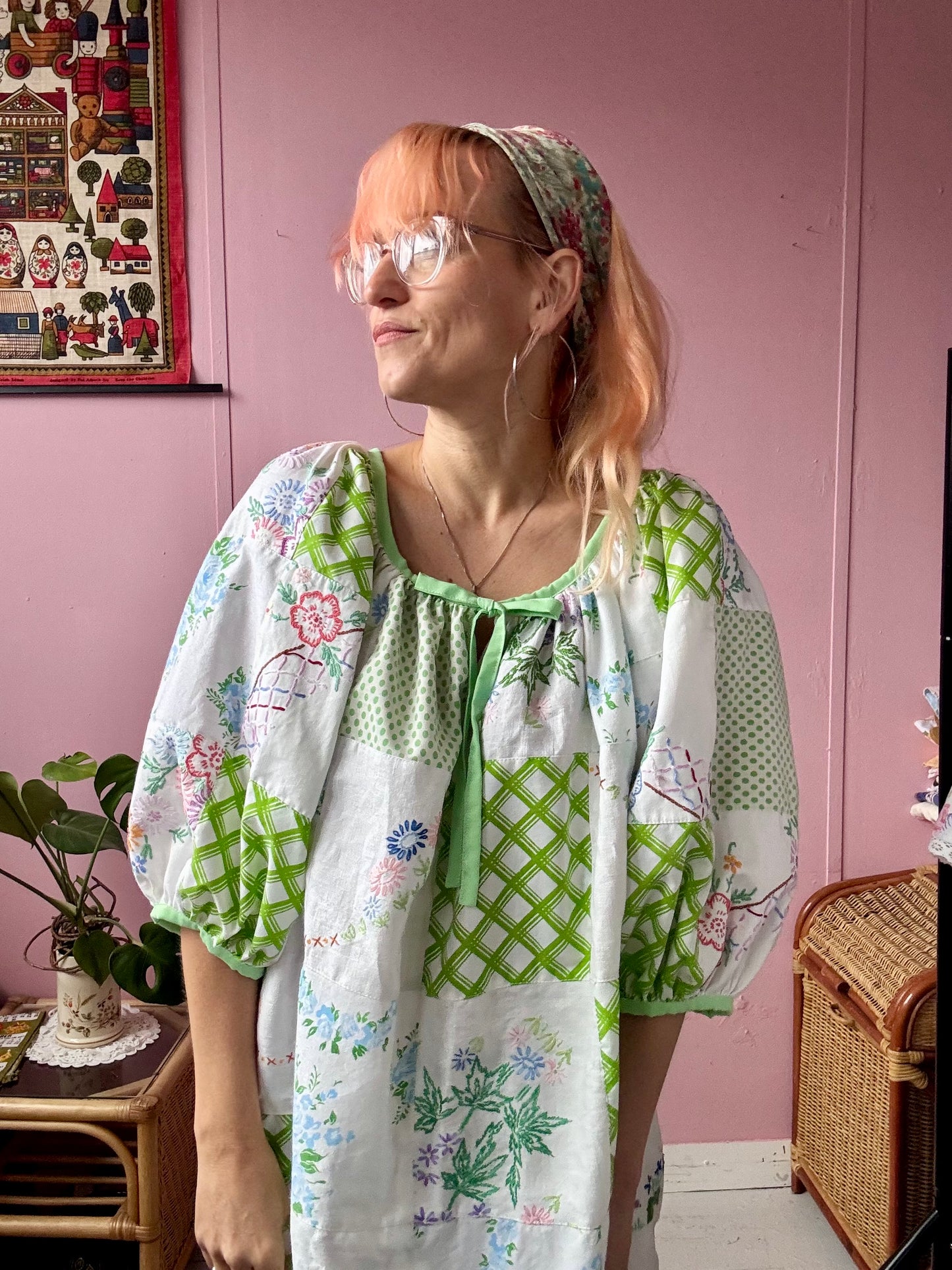 Green patchwork dress