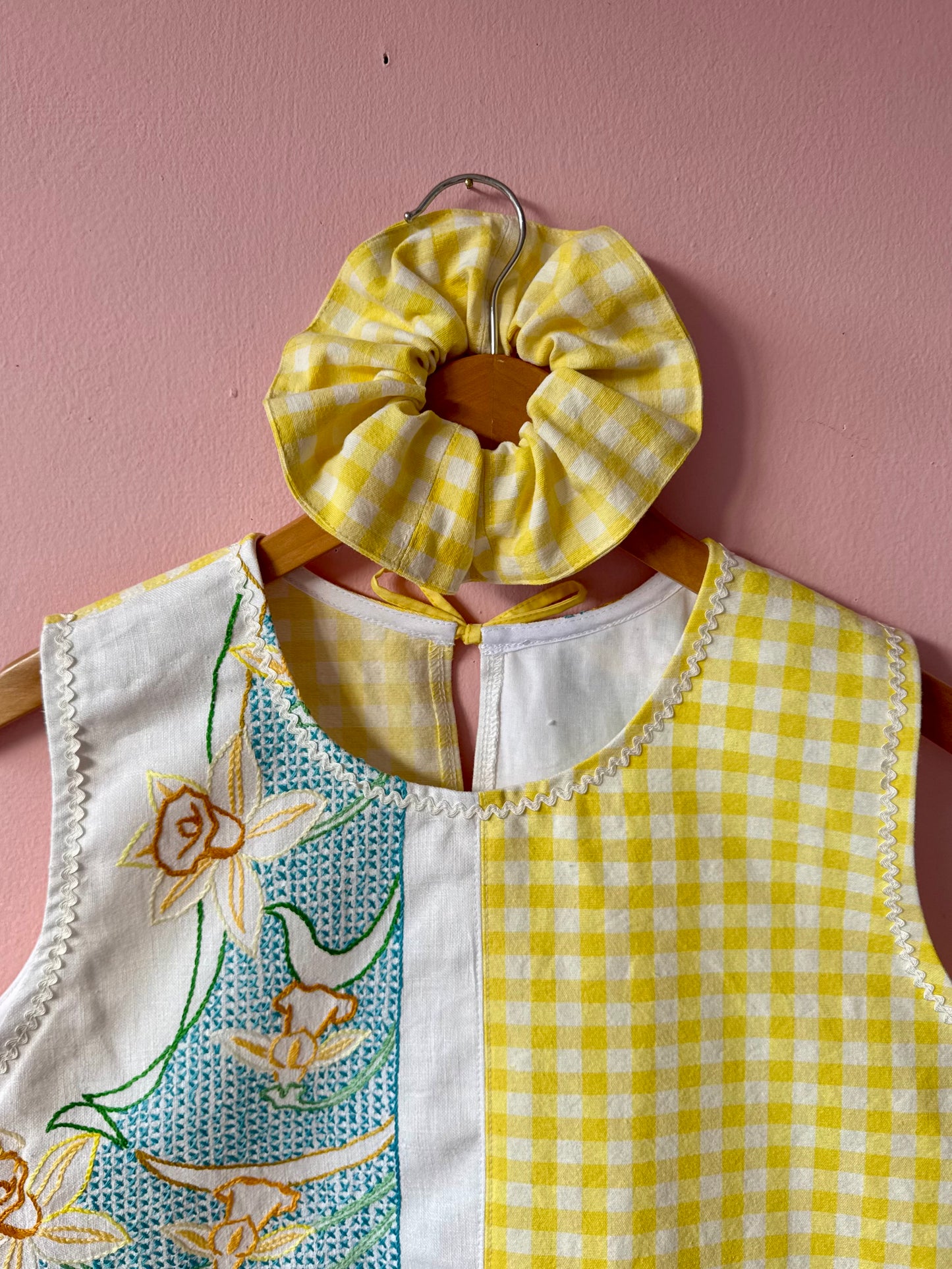 Yellow gingham and floral shorts set