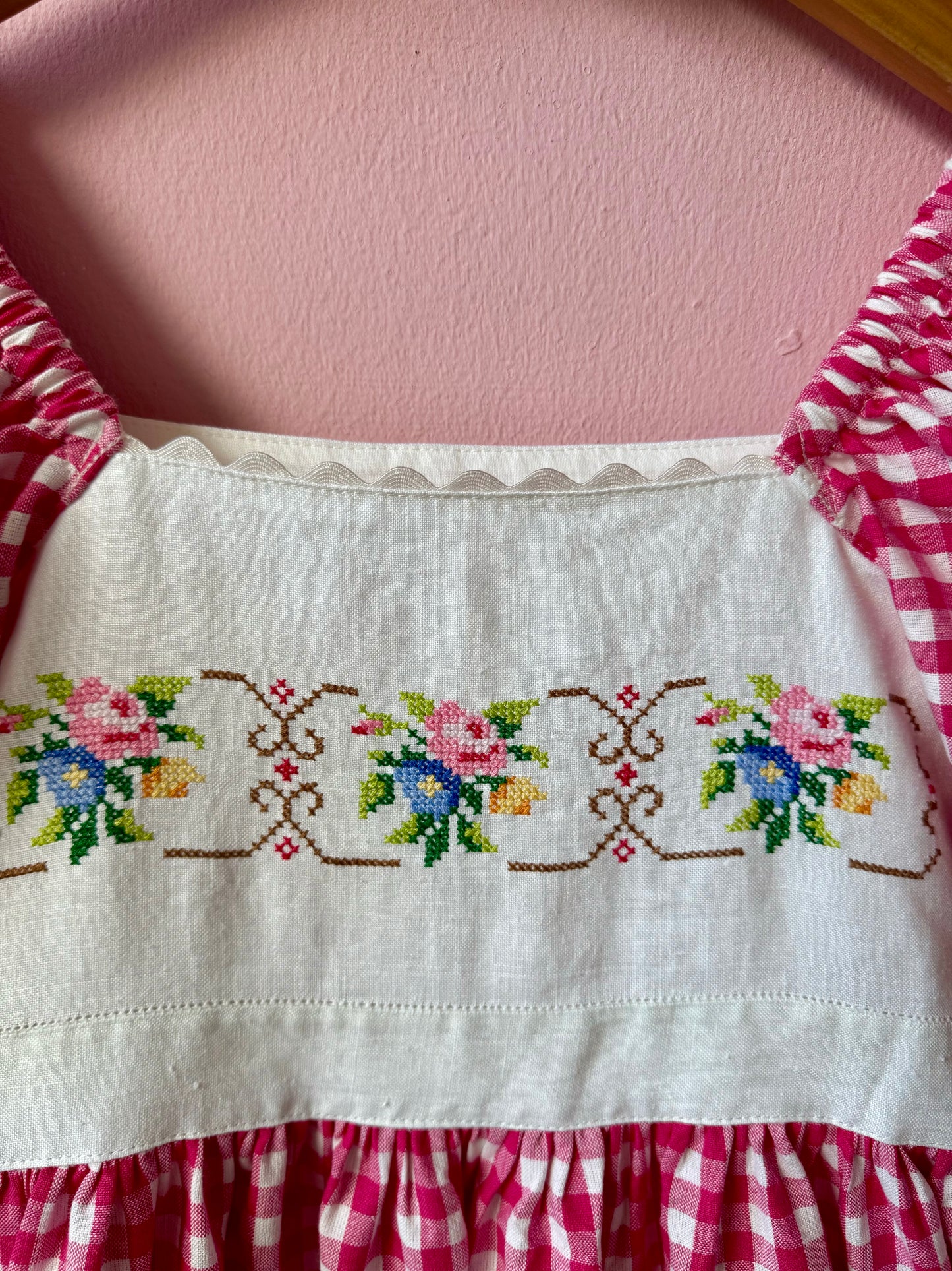Pink gingham and embroidery dress