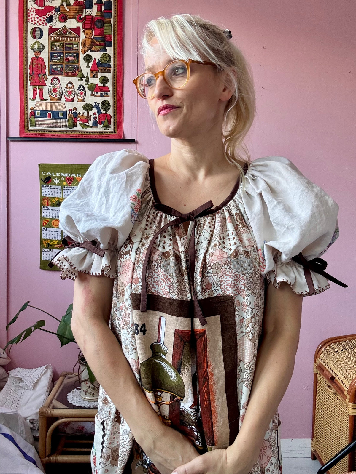 1984 vintage teatowel maxi dress