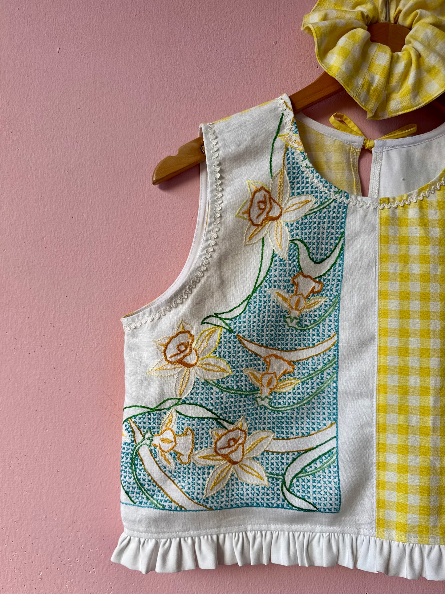 Yellow gingham and floral shorts set