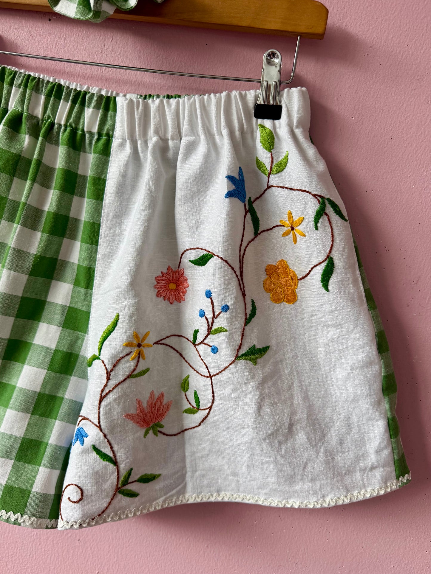 Green gingham and floral shorts