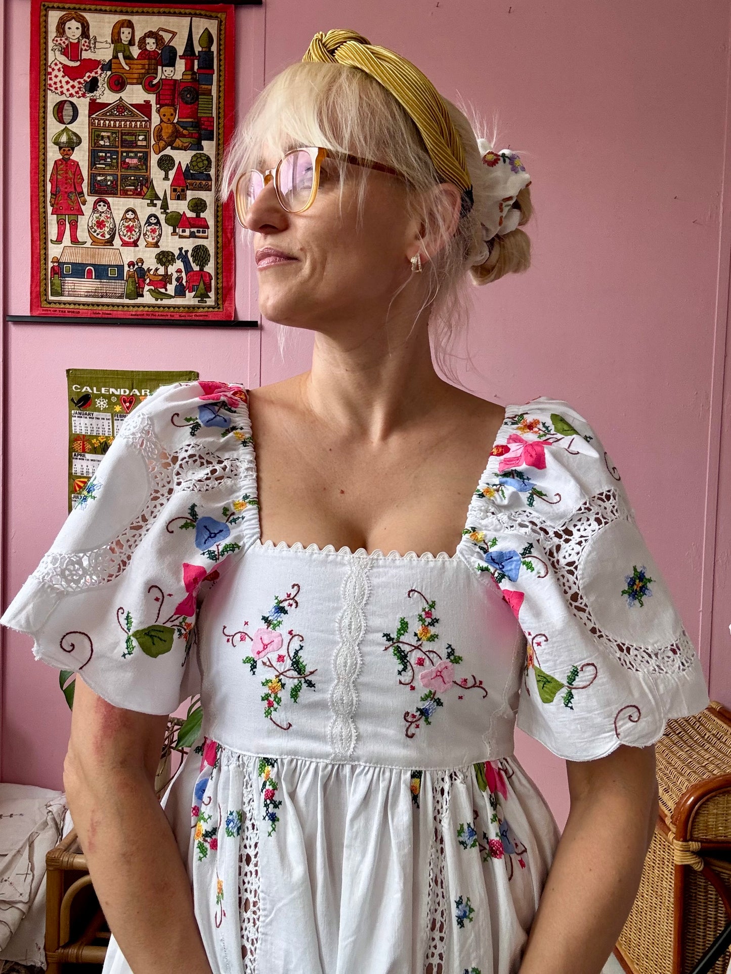 White maxi dress with embroidery