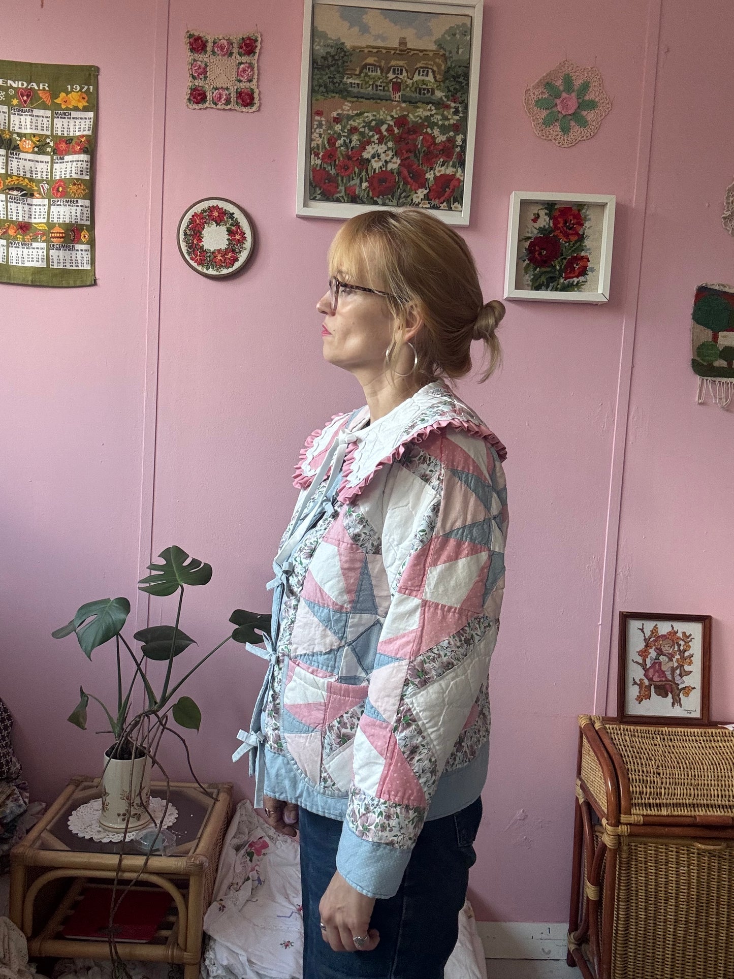 Pink/blue/white patchwork jacket