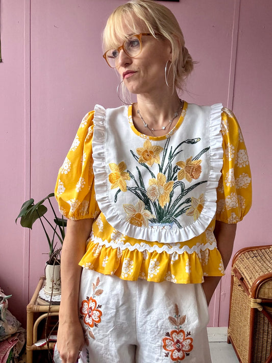 Yellow floral blouse with frills