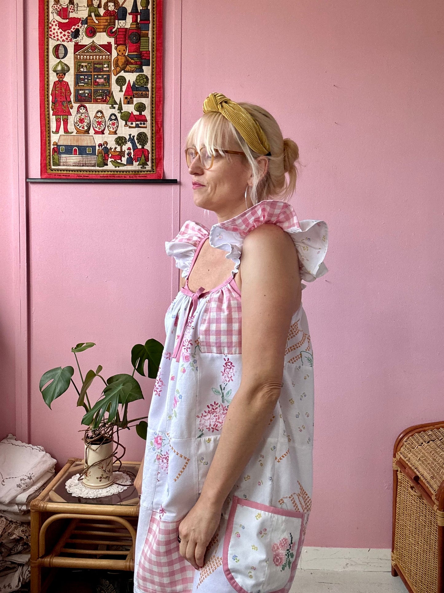 Pink patchwork mini dress
