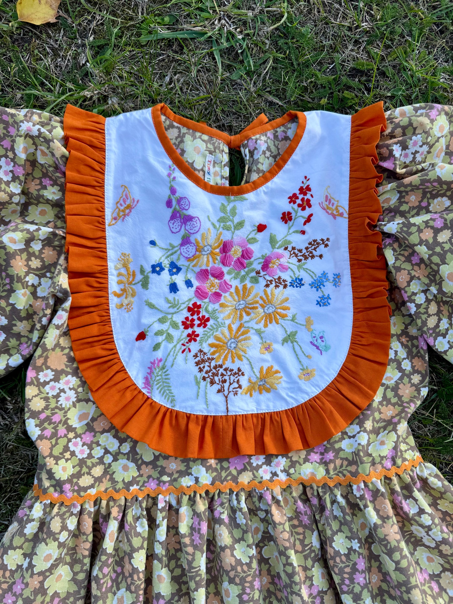 Floral maxi dress with orange frill