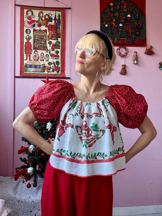 Christmas blouse with red sleeves