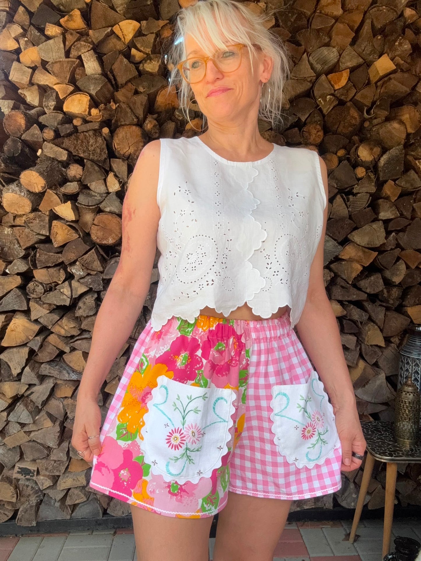 Pink gingham and floral shorts