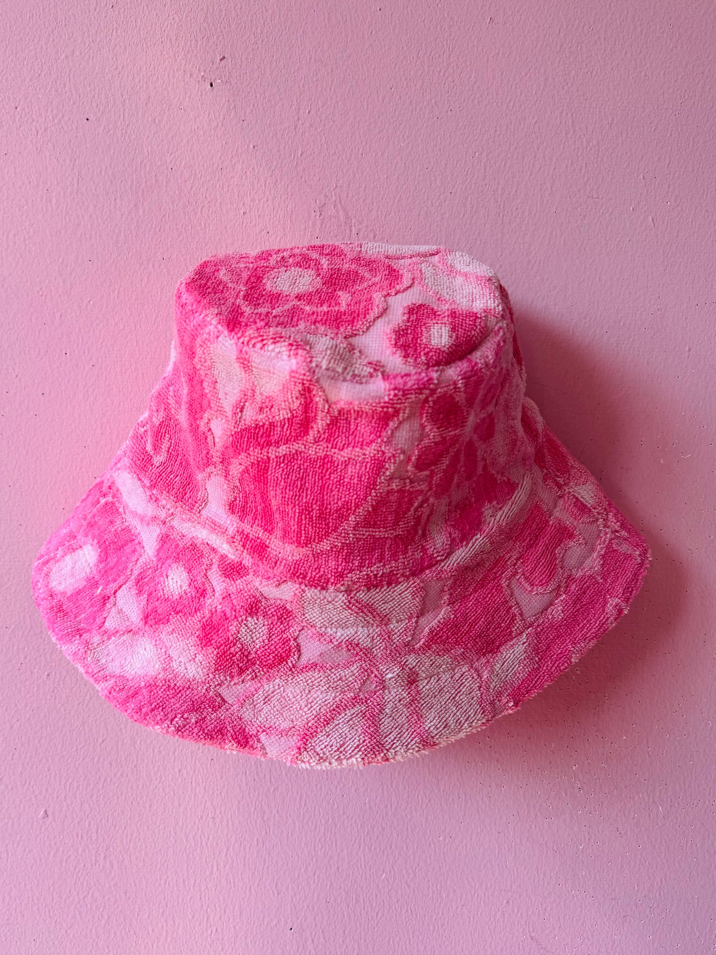 Pink towel floral bucket hat