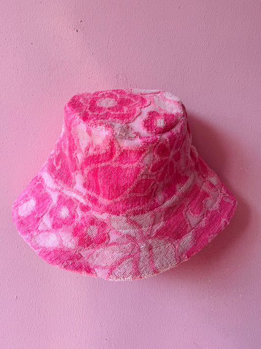 Pink towel floral bucket hat