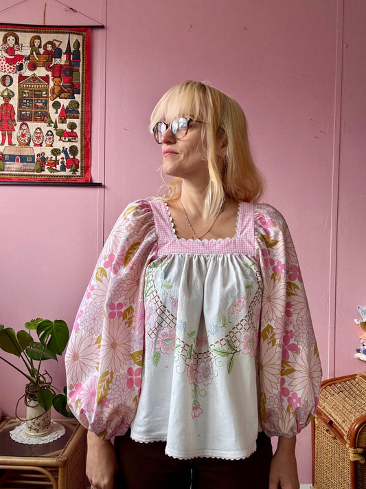 Pink floral and gingham blouse