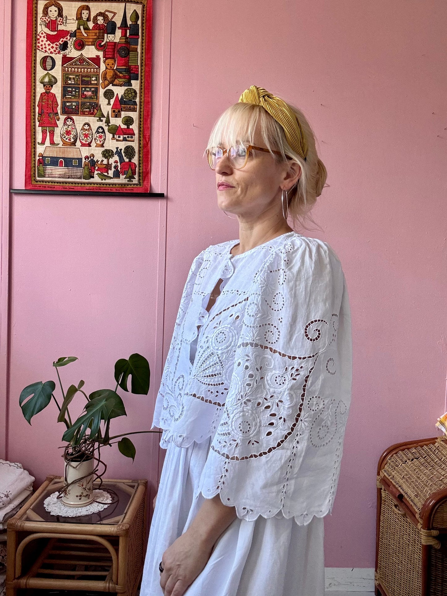 All white embroidery blouse