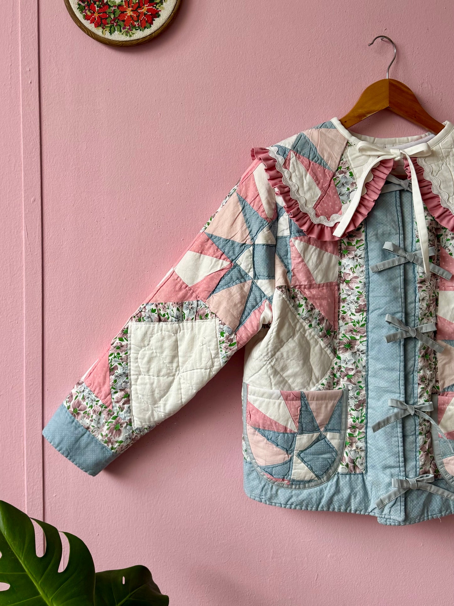 Pink/blue/white patchwork jacket
