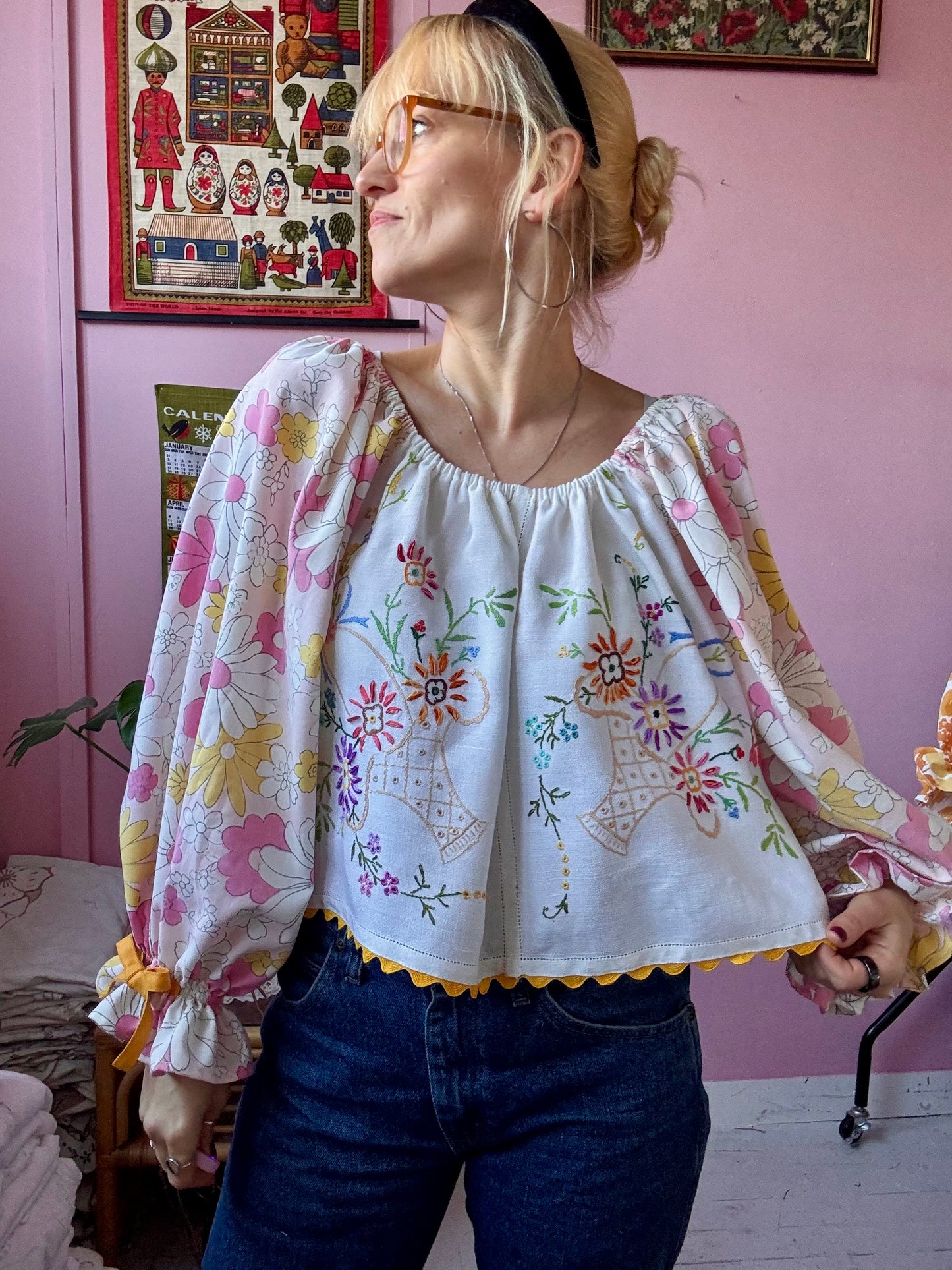Pink/yellow floral top