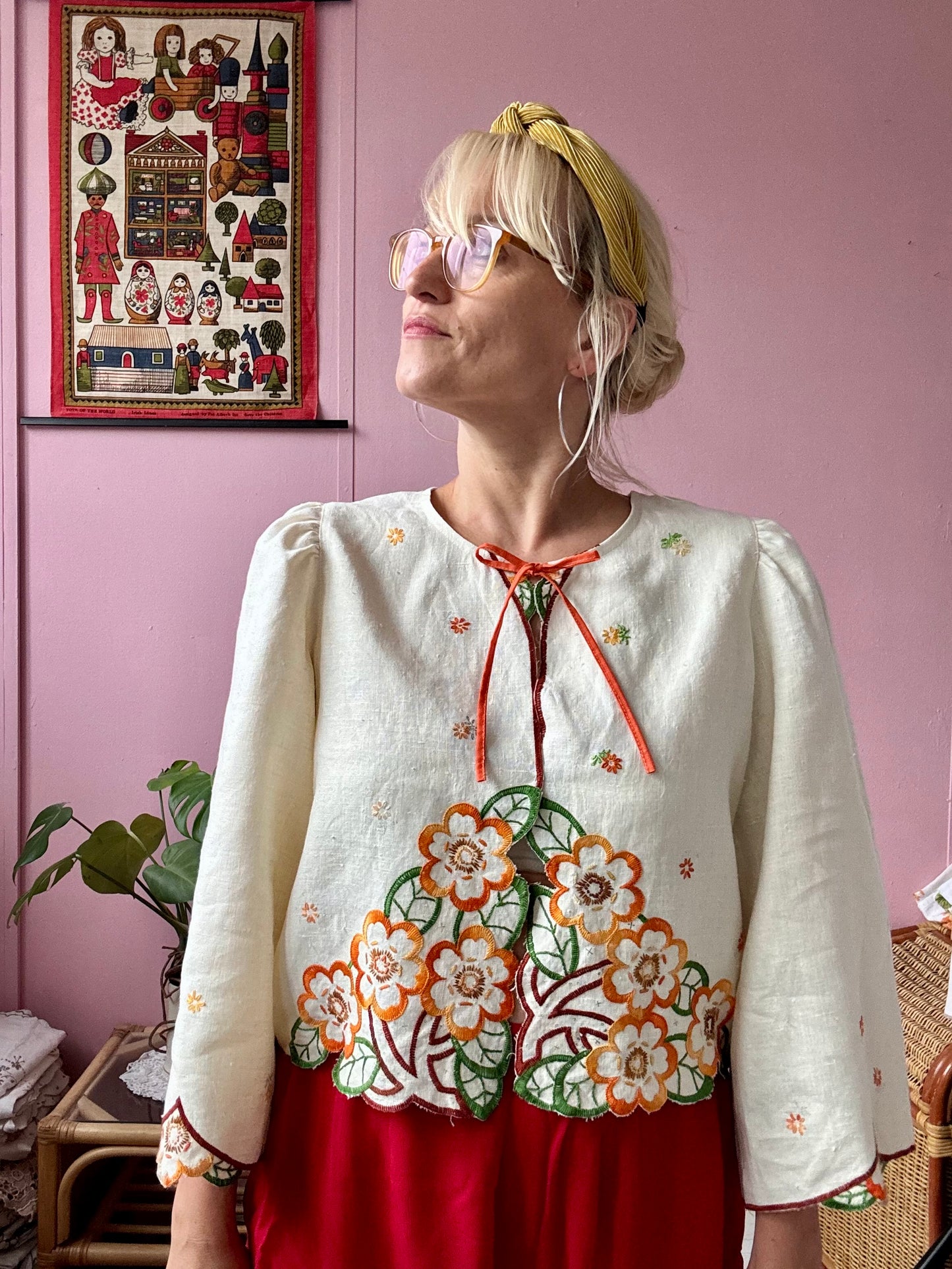 Orange floral light blouse