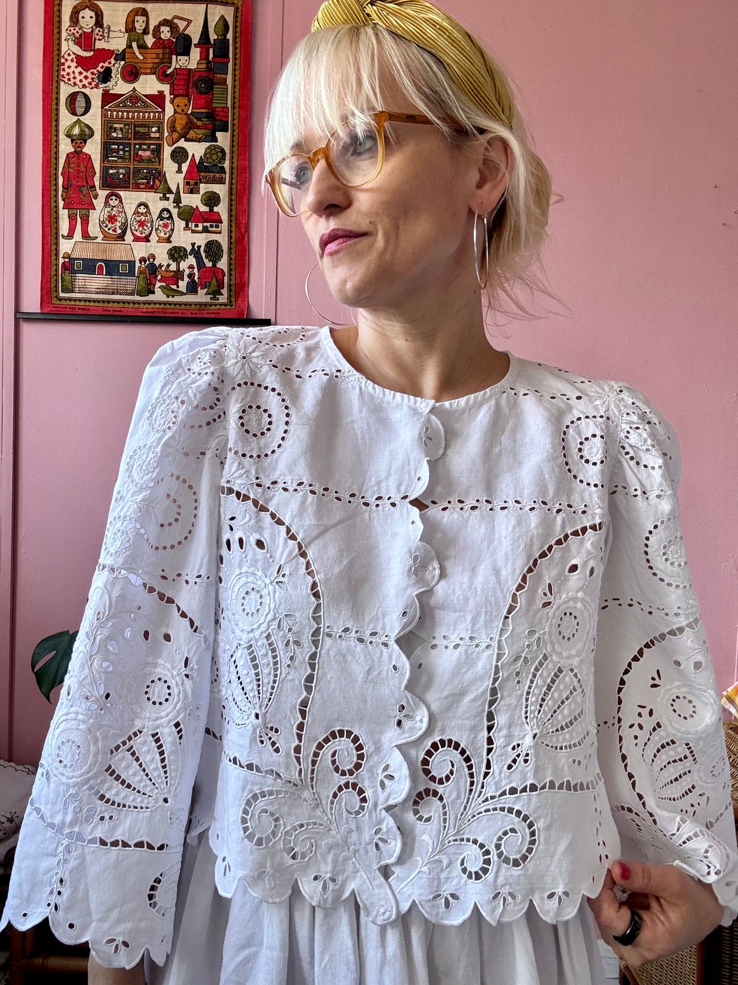 All white embroidery blouse