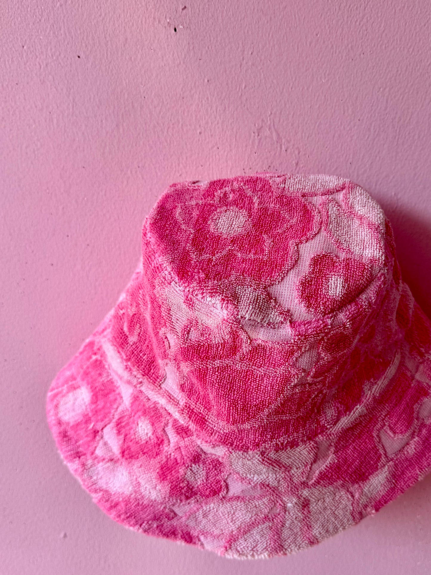 Pink towel floral bucket hat