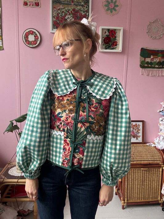 Floral and green gingham jacket