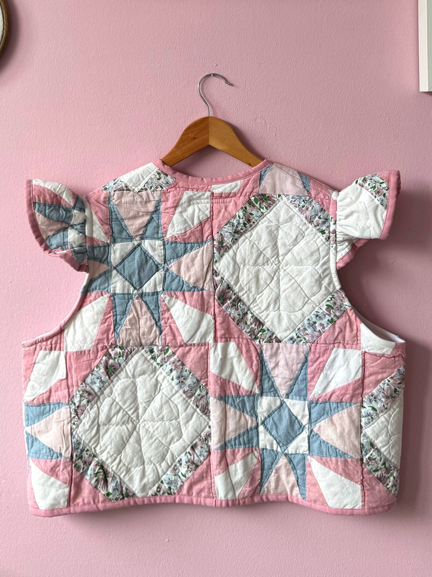 Pink/blue patchwork vest with sleeves