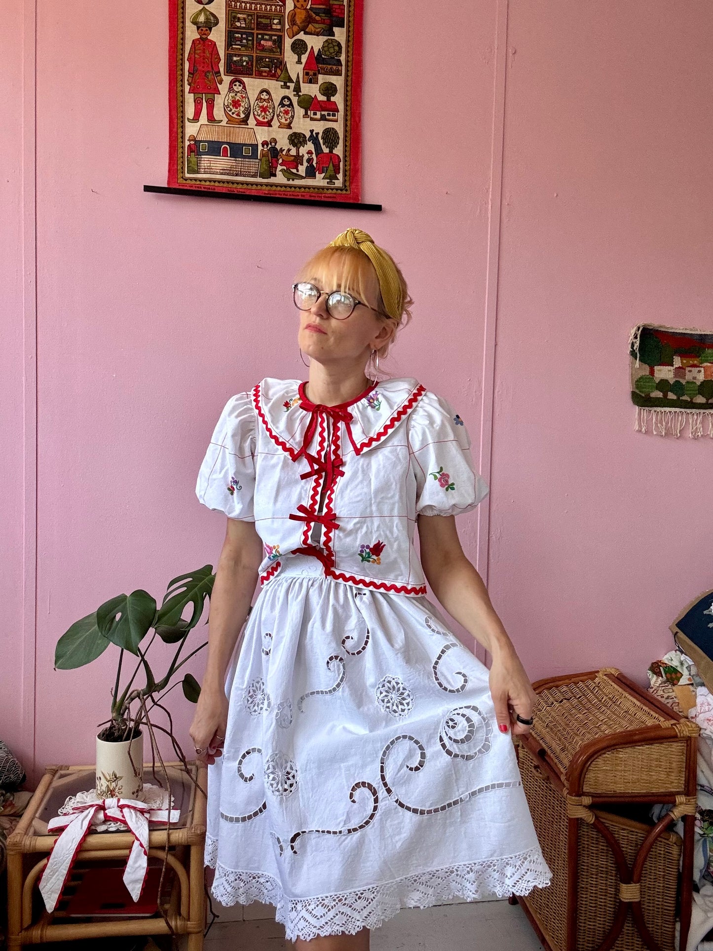 White skirt with cut out hand embroidery